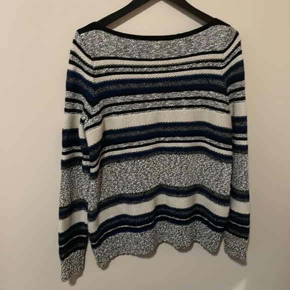 Vince Multicolor Textured Stripe Wool Blend Boatneck Pullover Sweater - Picture 9 of 10